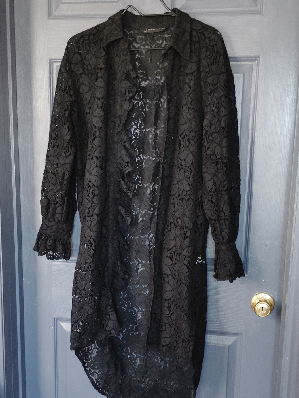 Zara Woman Black Lace Longline Sheer High Low Dress